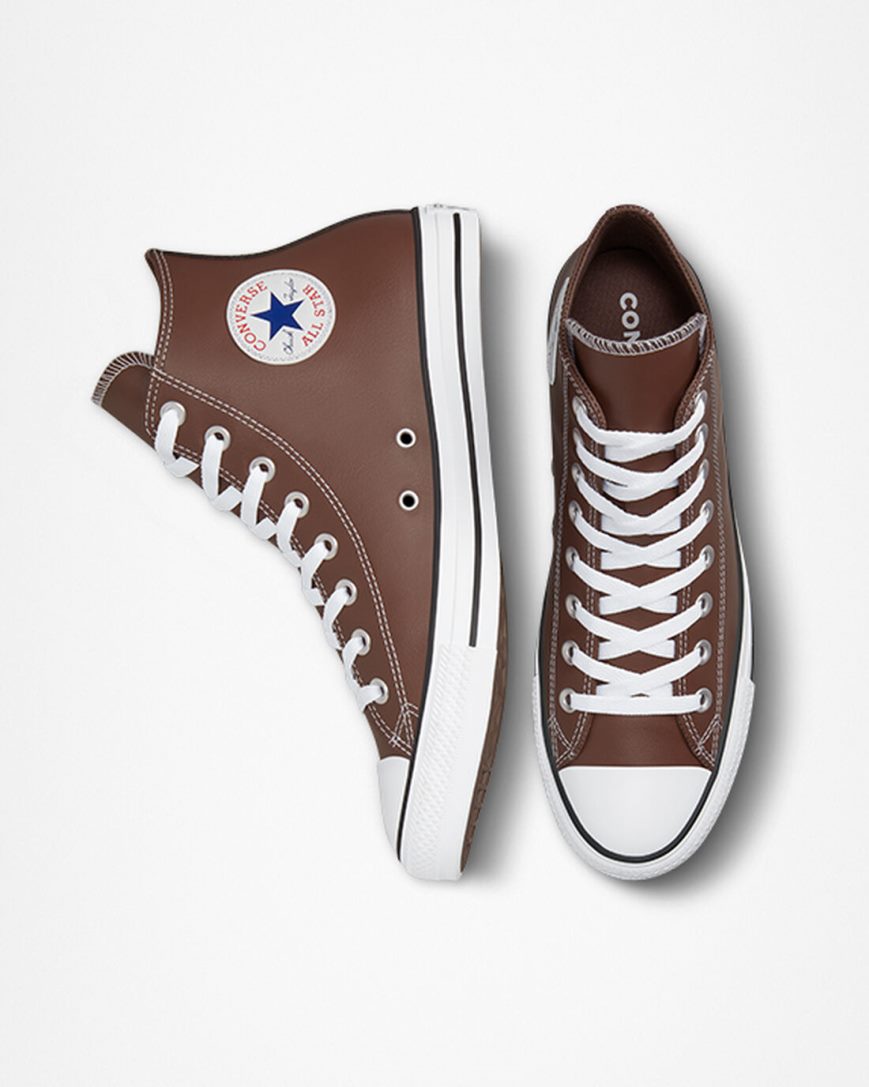 Tenis Converse Chuck Taylor All Star Faux Couro Cano Alto Feminino Branco Pretas | PT T091T03